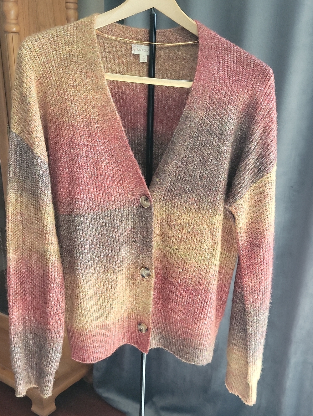 Hem & Thread Ombre Button-Front Cardigan in Rust, Brown And Gold